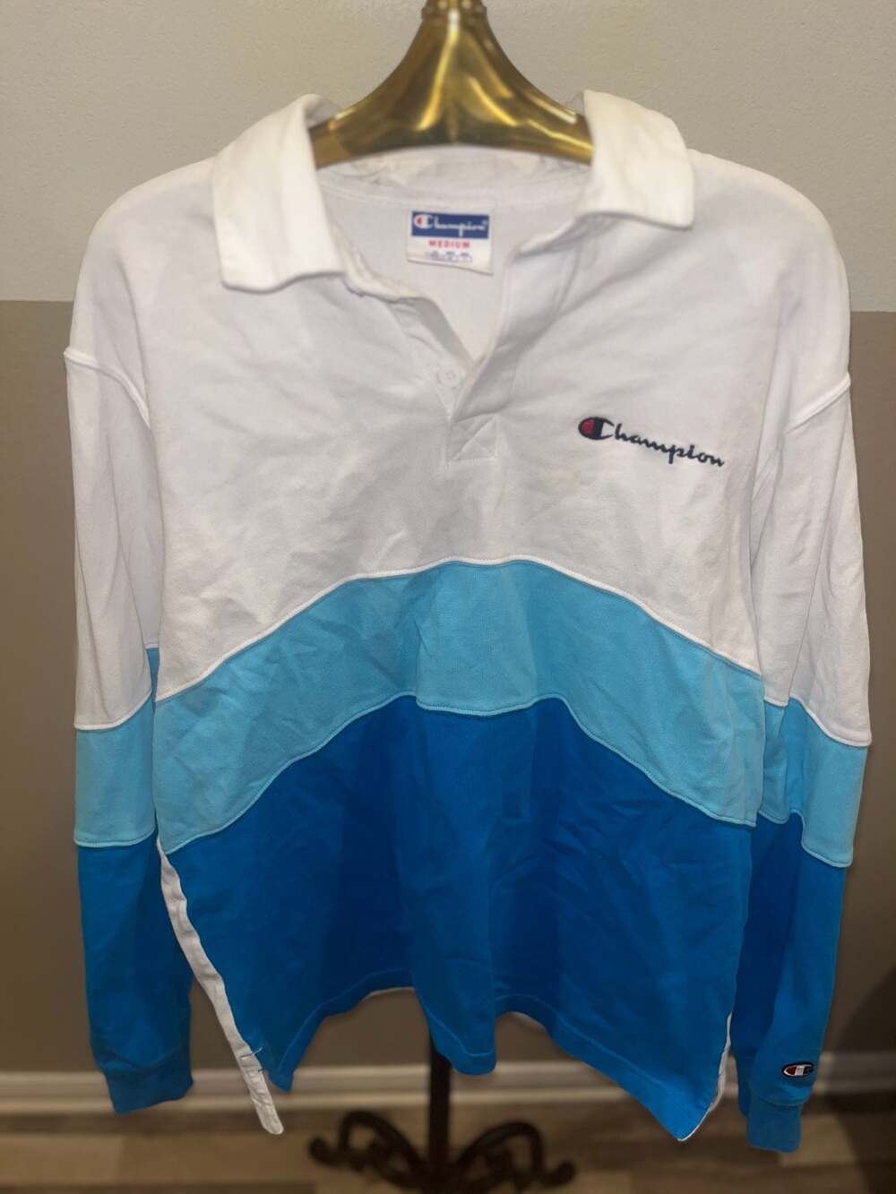 Champion Colorblock Rugby Long Sleeve Shirt Men's M Women Large